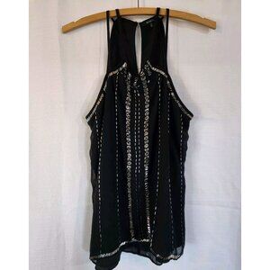 Women's Top Spaghetti Strap Silver Beads Black Size Large